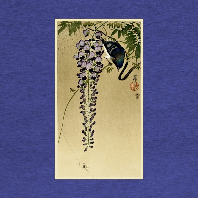 Flycatcher at wisteria, by Ohara Koson by Veiovis